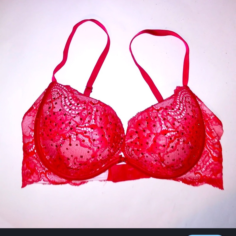Victoria's‎ Secret 36DD Very Sexy Plunge Red Lace Rhinestone Bra